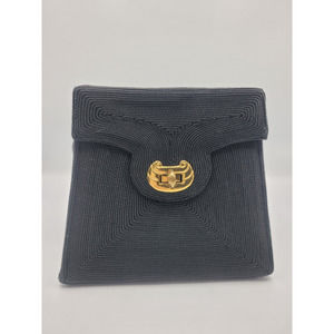 1950's Vintage Black Corde Handbag, Woven Cordecraft Bag Brass Metal Twist Clasp